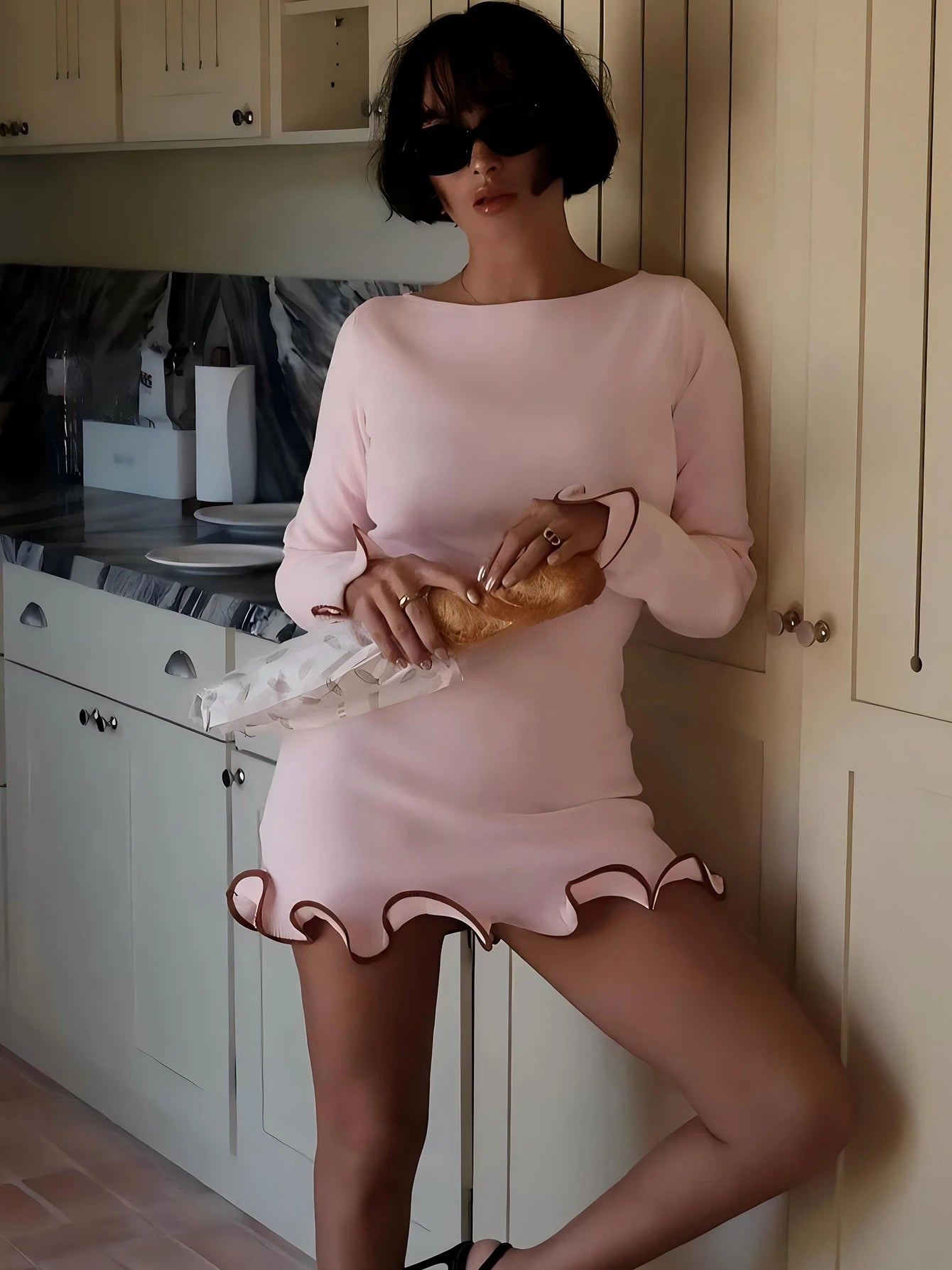 Ruffled Bodycon Mini Dress – Sexy & Elegant”