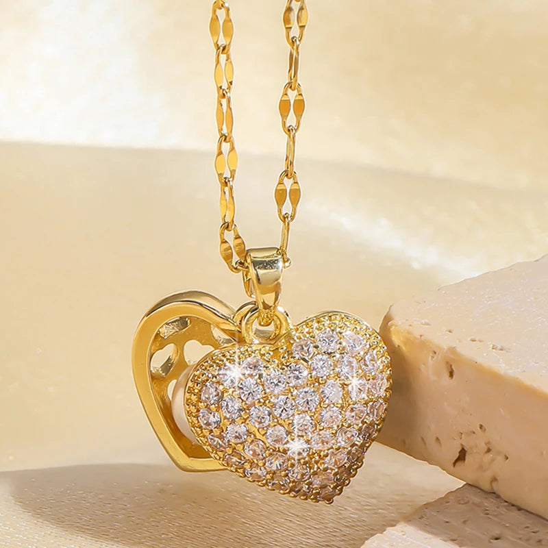 French Shell Pearl Heart Necklace