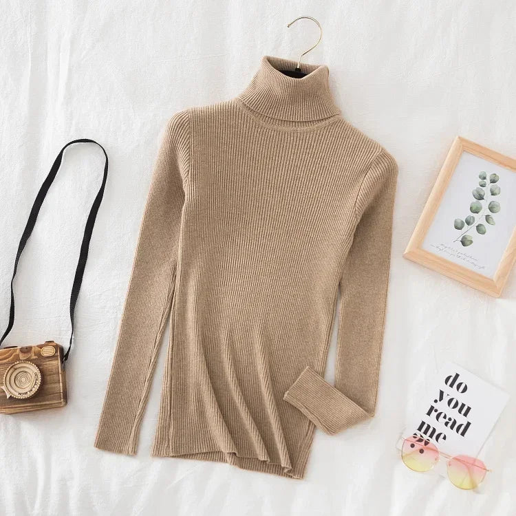 Women’s Turtleneck Soft Knit Sweater – Autumn/Winter Casual Top