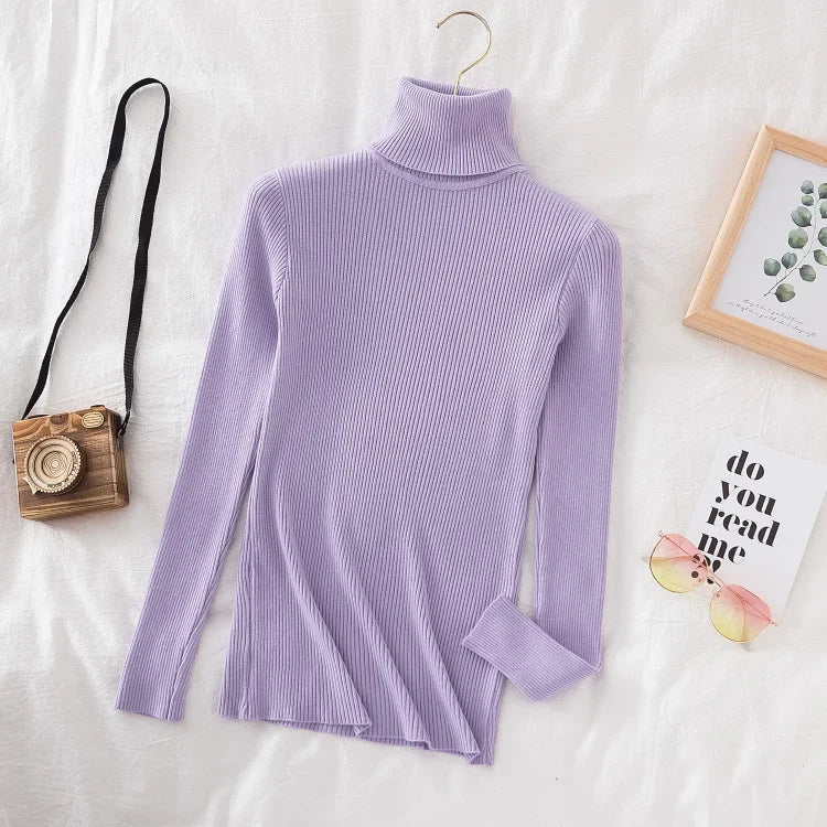 Women’s Turtleneck Soft Knit Sweater – Autumn/Winter Casual Top