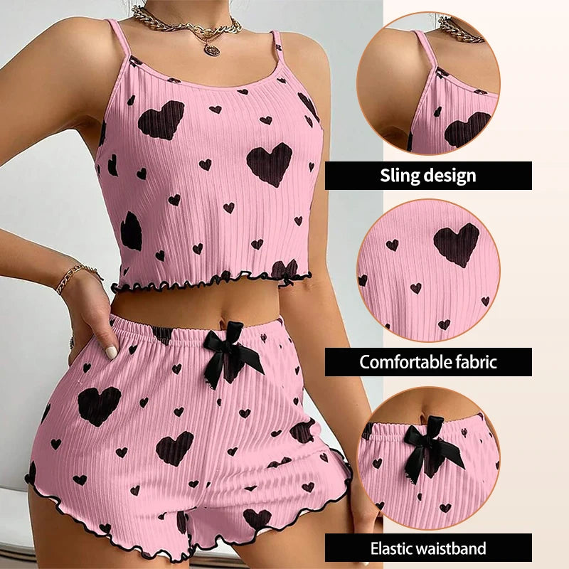 “Ladies’ 2PCS Tank Top & Shorts Pajama Set”