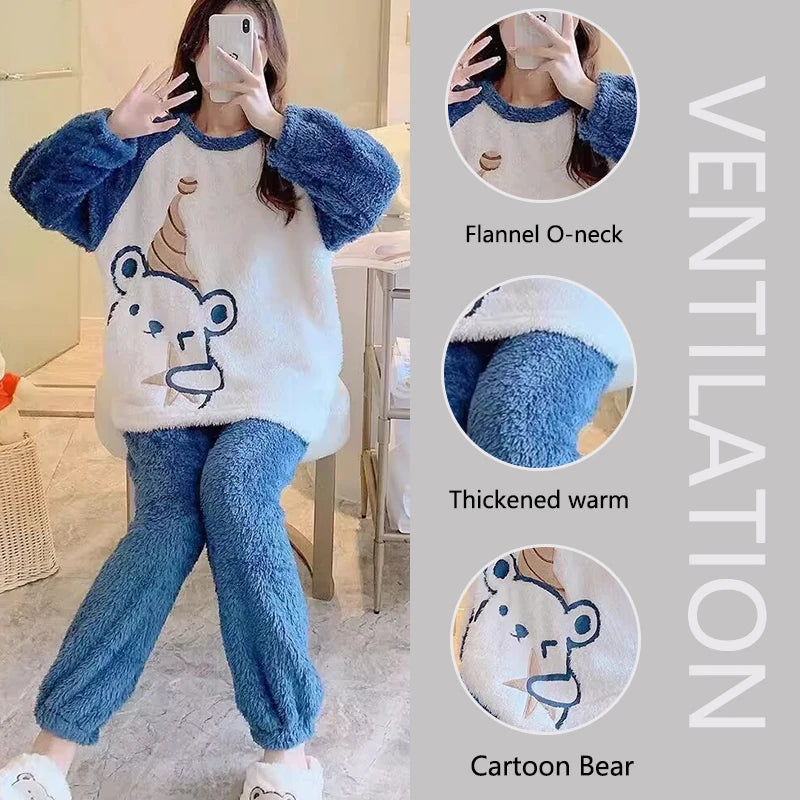Cute Cartoon Bear Pajamas – Thick & Cozy