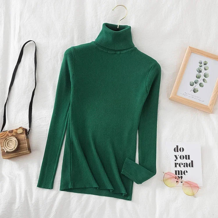 Women’s Turtleneck Soft Knit Sweater – Autumn/Winter Casual Top