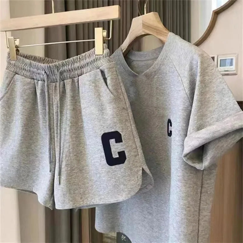 “Women’s Summer Casual T-Shirt & Shorts Set – Printed Lounge Wear