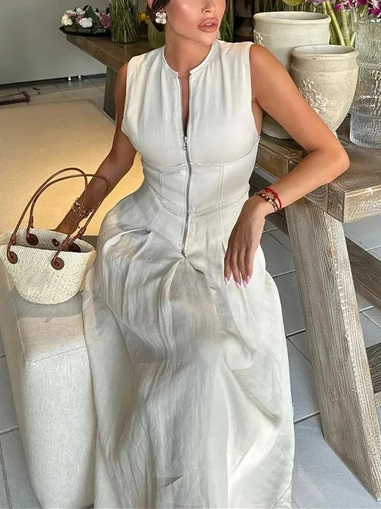 Pleated Sleeveless Bodycon Dress