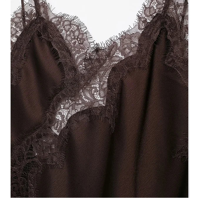 Fashion Lace Hem V-Neck Long Dress