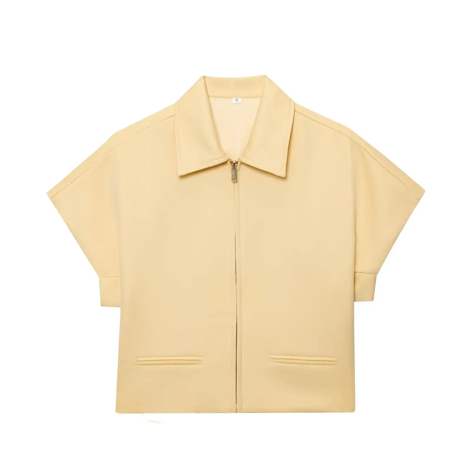 Women’s Summer 2-Piece Set – Slim Lapel Zipper Top & Wide-Leg Pants, Elegant Black