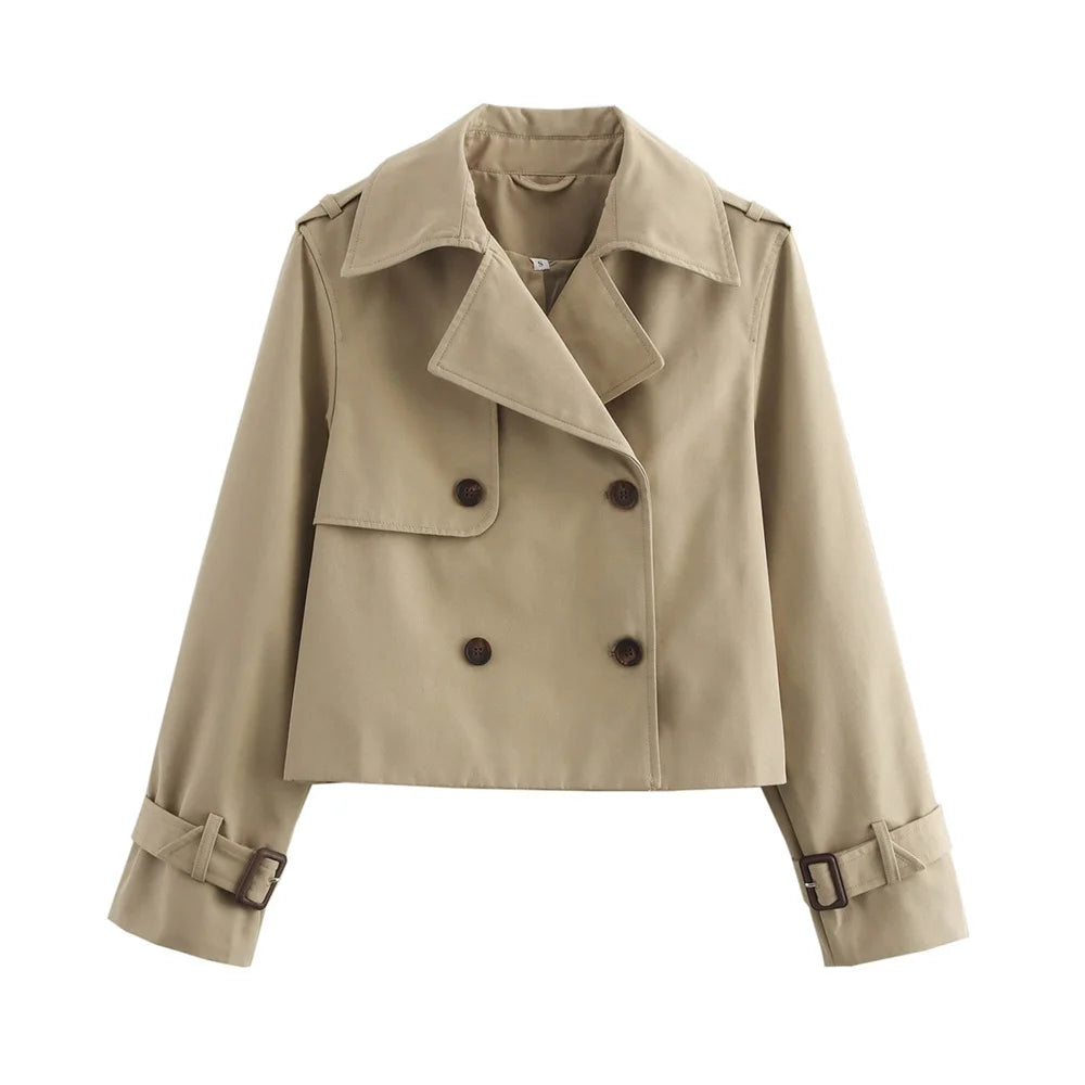 Women’s Vintage Cropped Trench Jacket – Chic Streetwear Coat