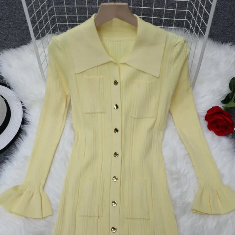 Winter Knitted Ruffle Dress – Elegant & Fashionable”