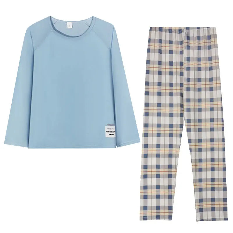 Korean Style Plaid Pajama Set – Long Sleeve Loungewear