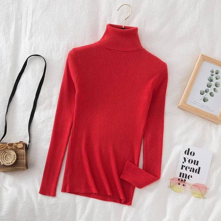 Women’s Turtleneck Soft Knit Sweater – Autumn/Winter Casual Top