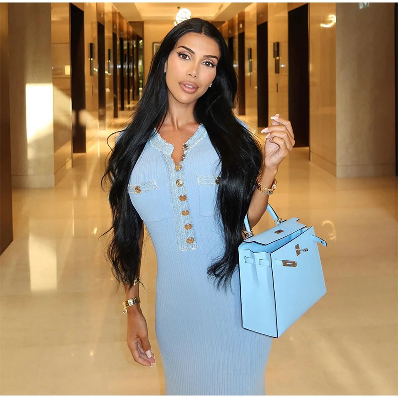 Elegant Denim Patchwork Bodycon Dress