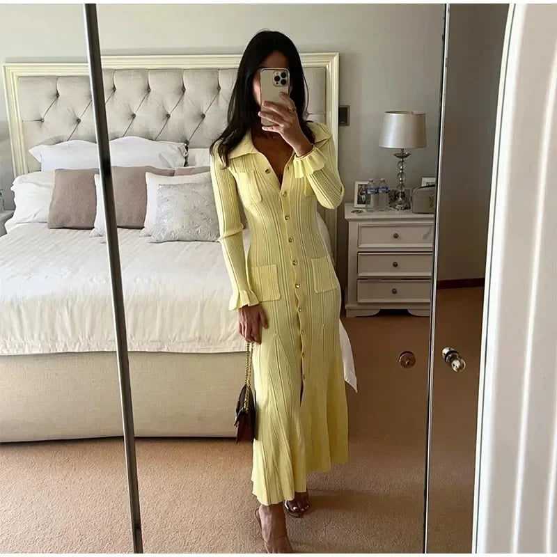 Winter Knitted Ruffle Dress – Elegant & Fashionable”