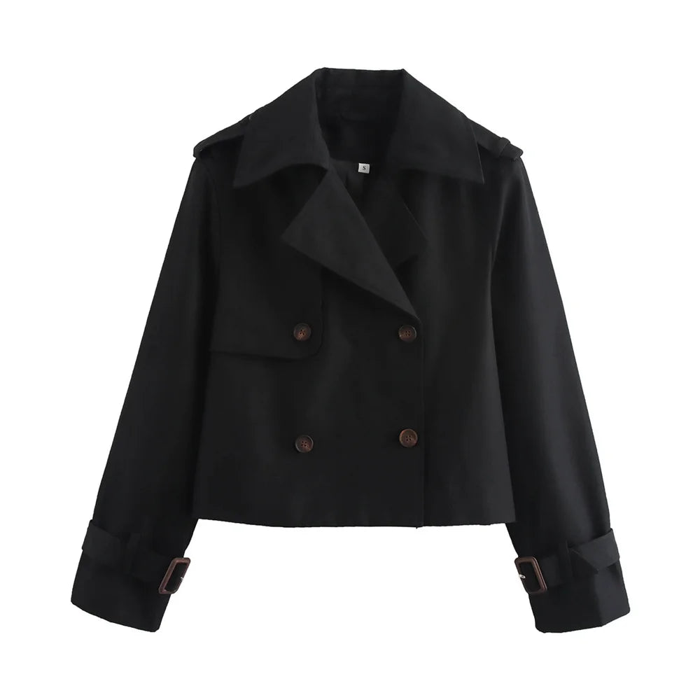 Women’s Vintage Cropped Trench Jacket – Chic Streetwear Coat