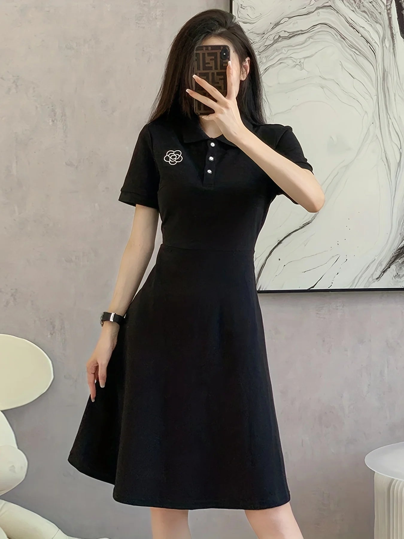 “Classic Audrey Hepburn Black Polo Midi Dress – Summer Slim Fit”