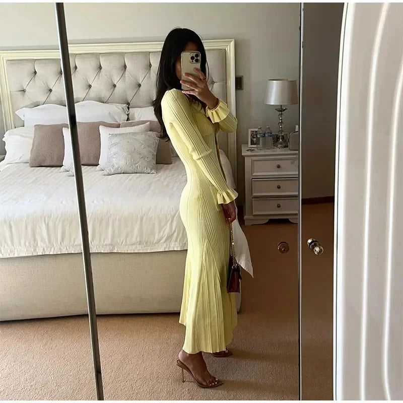 Winter Knitted Ruffle Dress – Elegant & Fashionable”