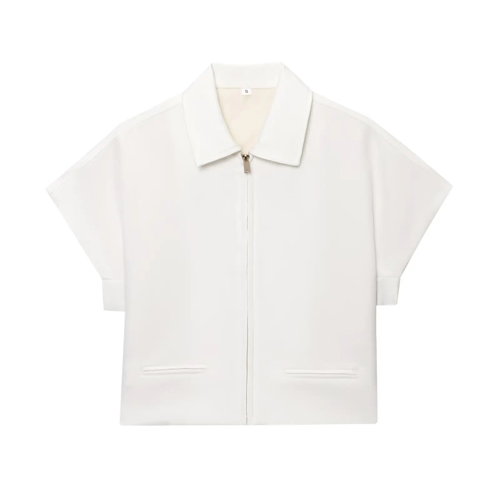 Women’s Summer 2-Piece Set – Slim Lapel Zipper Top & Wide-Leg Pants, Elegant Black