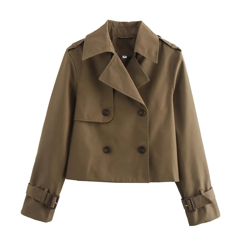 Women’s Vintage Cropped Trench Jacket – Chic Streetwear Coat
