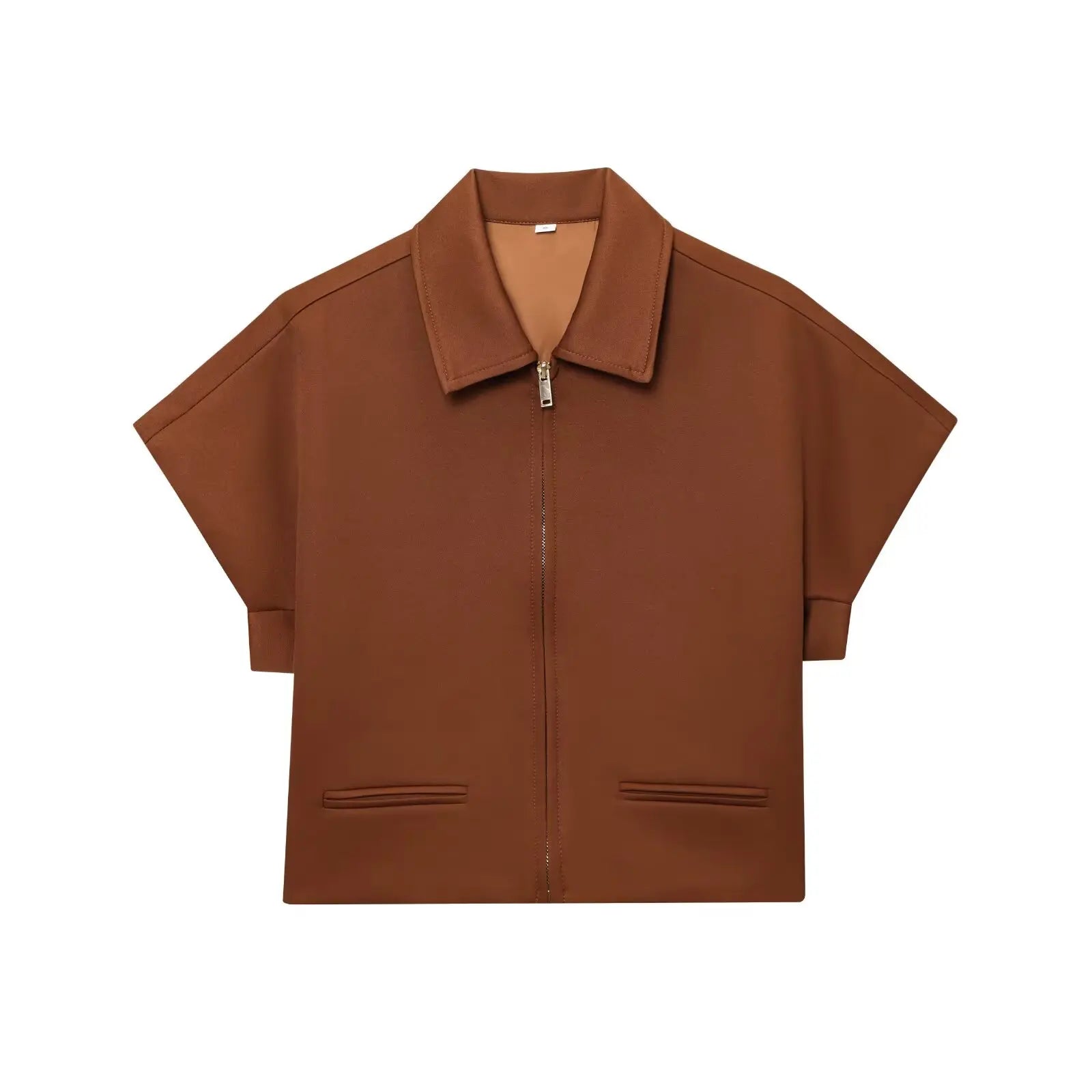 Women’s Summer 2-Piece Set – Slim Lapel Zipper Top & Wide-Leg Pants, Elegant Black