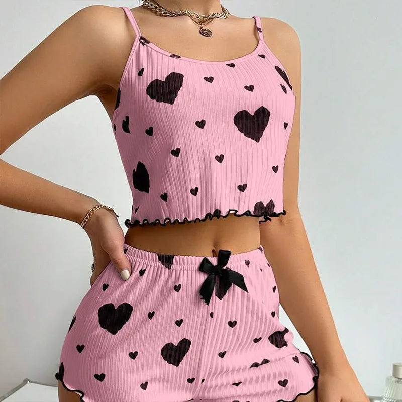“Ladies’ 2PCS Tank Top & Shorts Pajama Set”